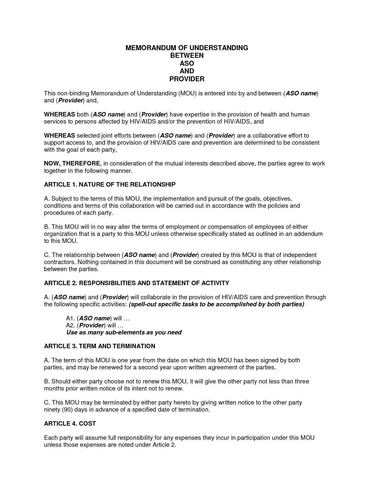 Mou Format For Business | amulette