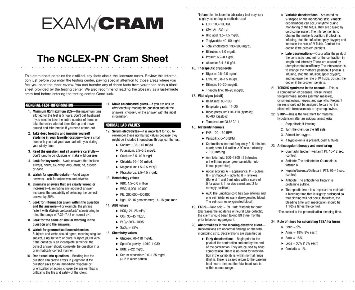 Pearson Cram Sheet | Pinterest | Labs, Nclex and School