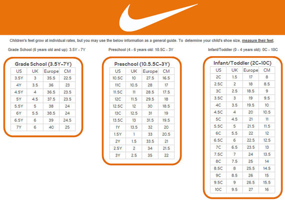 Nike Youth Shoe Size Conversion | American West Heritage Center