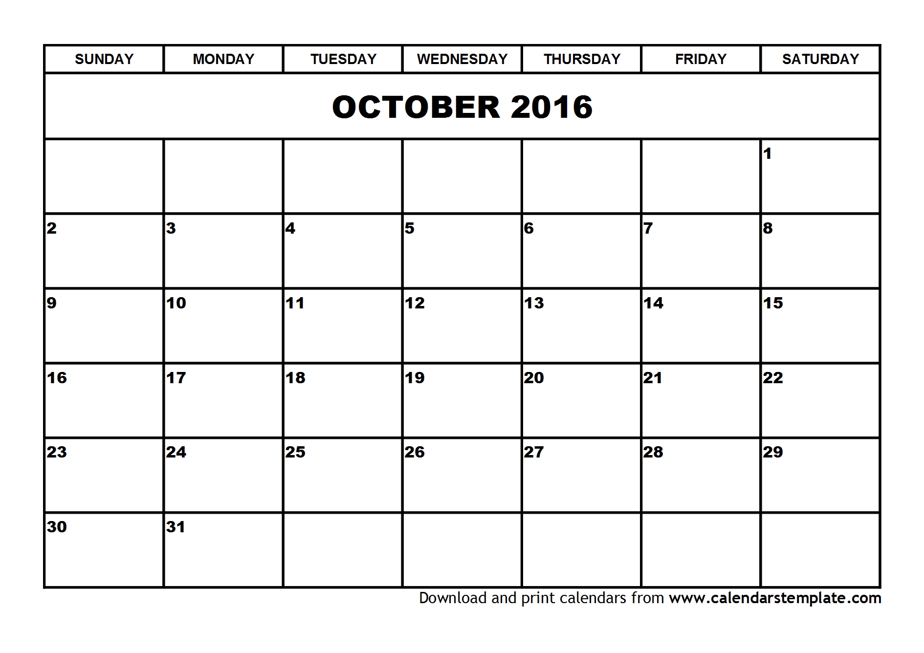 October 2016 Calendar Template | 2017 calendar with holidays