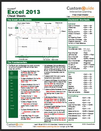 Excel 2013 Cheat Sheet