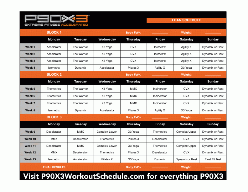 The P90X3 Lean Workout Schedule by P90X3WorkoutSchedule.com