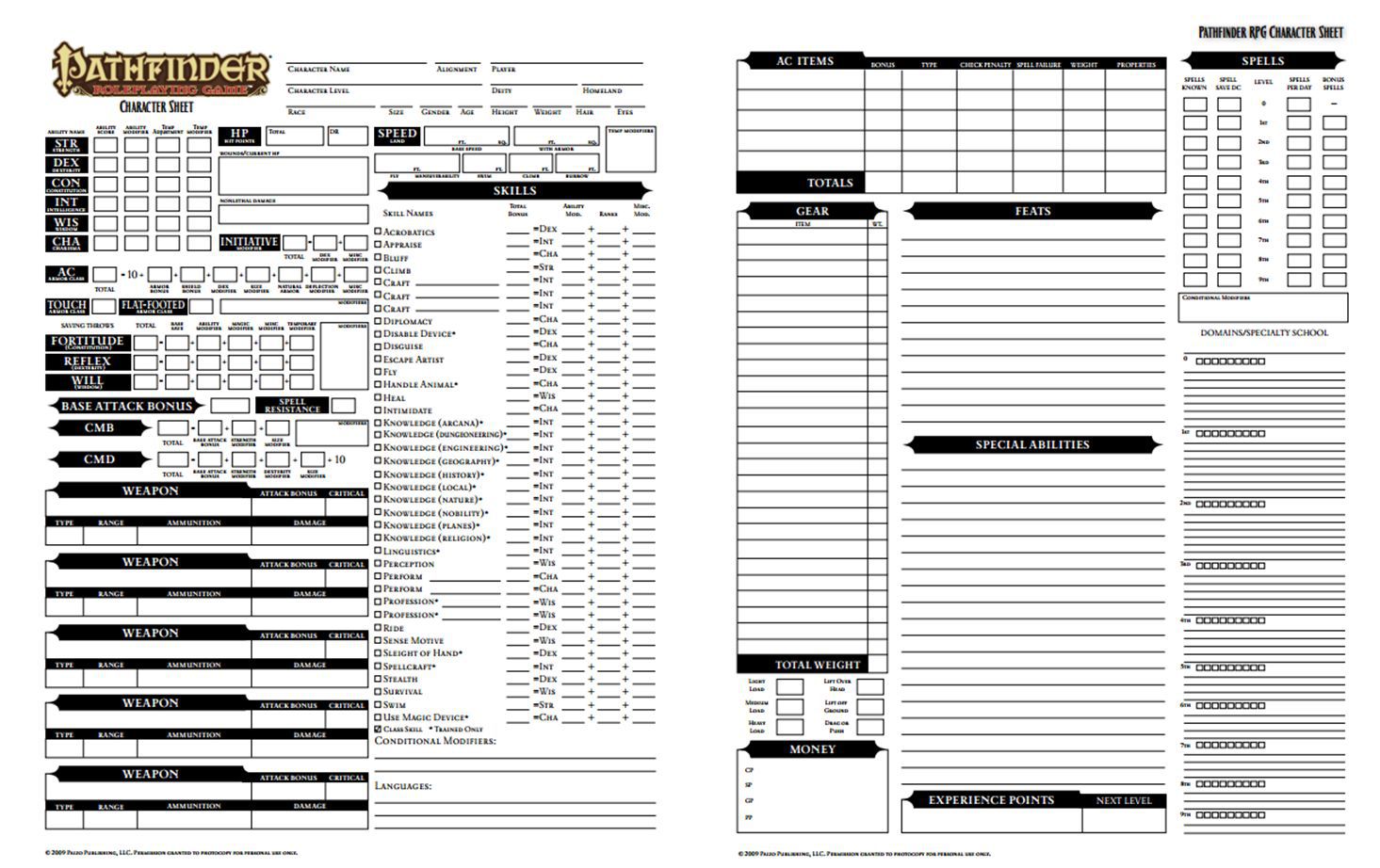 Pathfinder Character Sheet | dicegeeks