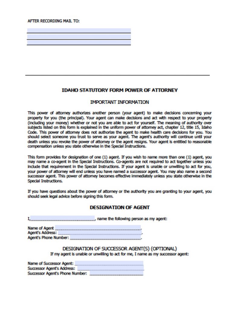 Power Of Attorney Form Idaho | amulette