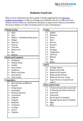 Printable List Of Foods For Diabetics amulette