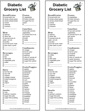 Printable Diabetic Food Grocery List