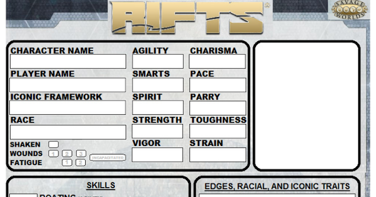 Rifts Savage Worlds character sheet (Fan made)