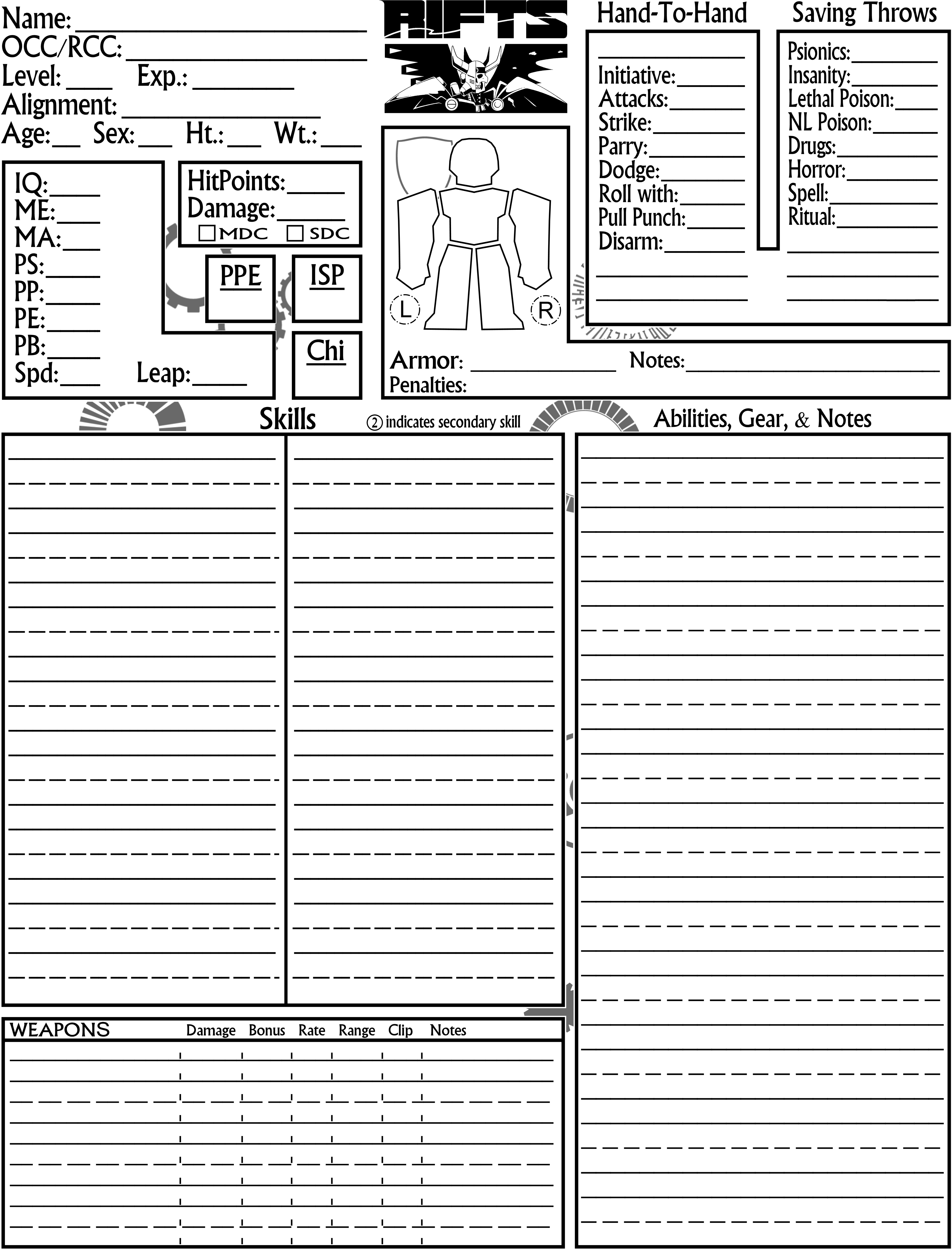 Rifts Character Sheet Fill Online, Printable, Fillable, Blank 
