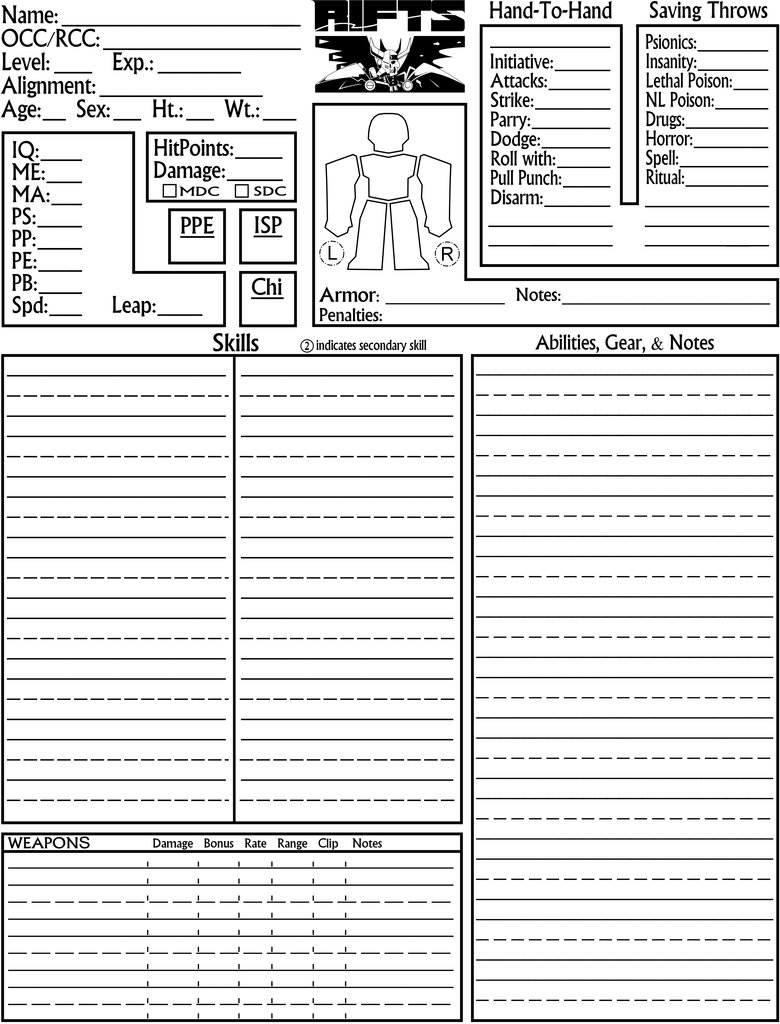 Rifts Character Sheet | amulette