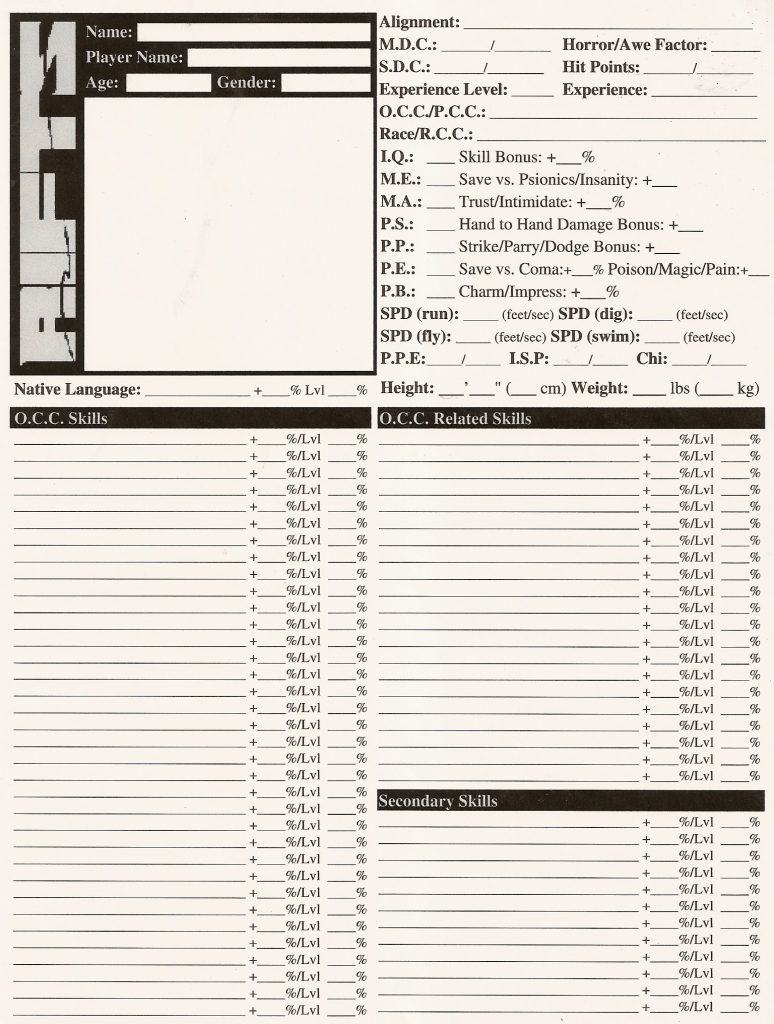 Rifts Character Sheet | amulette