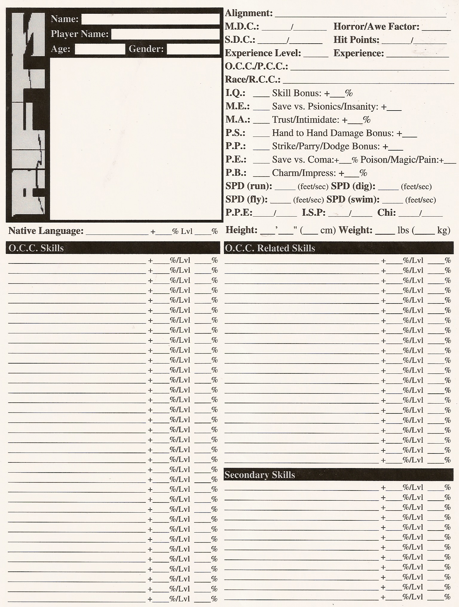 Rifts Character Sheet plain by Jector on DeviantArt