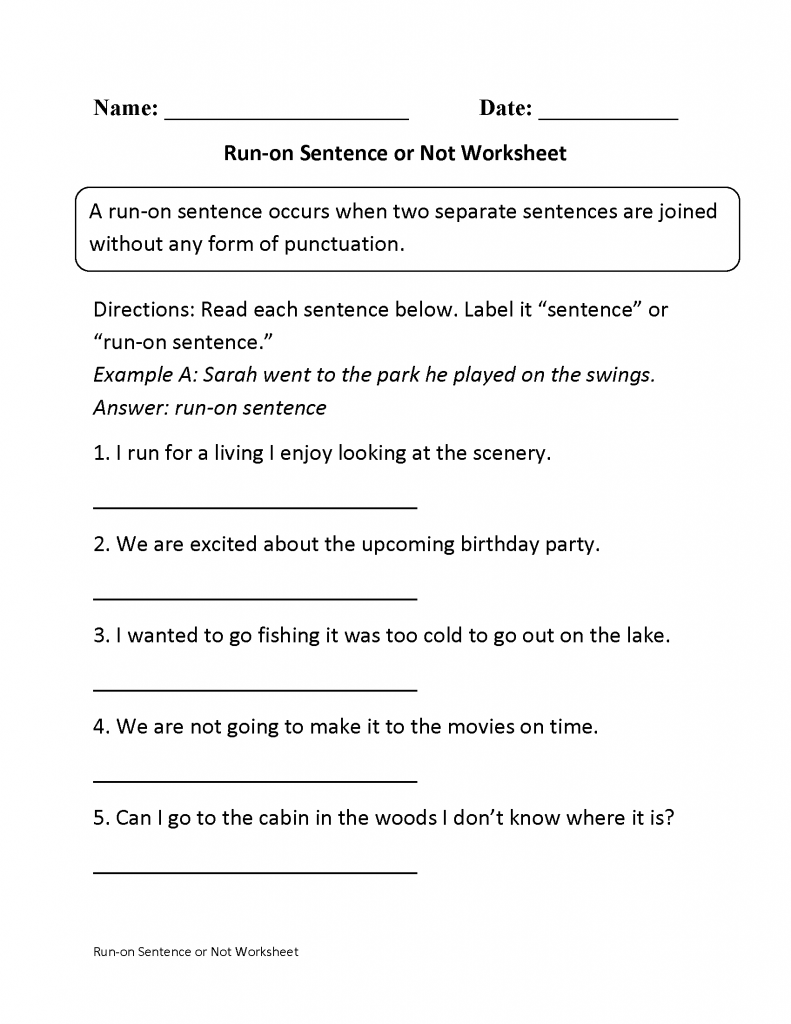 Run On Sentence Worksheet | amulette