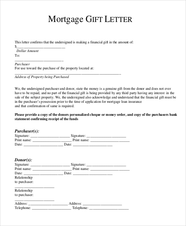 loan gift letter template gift letter for mortgage template 