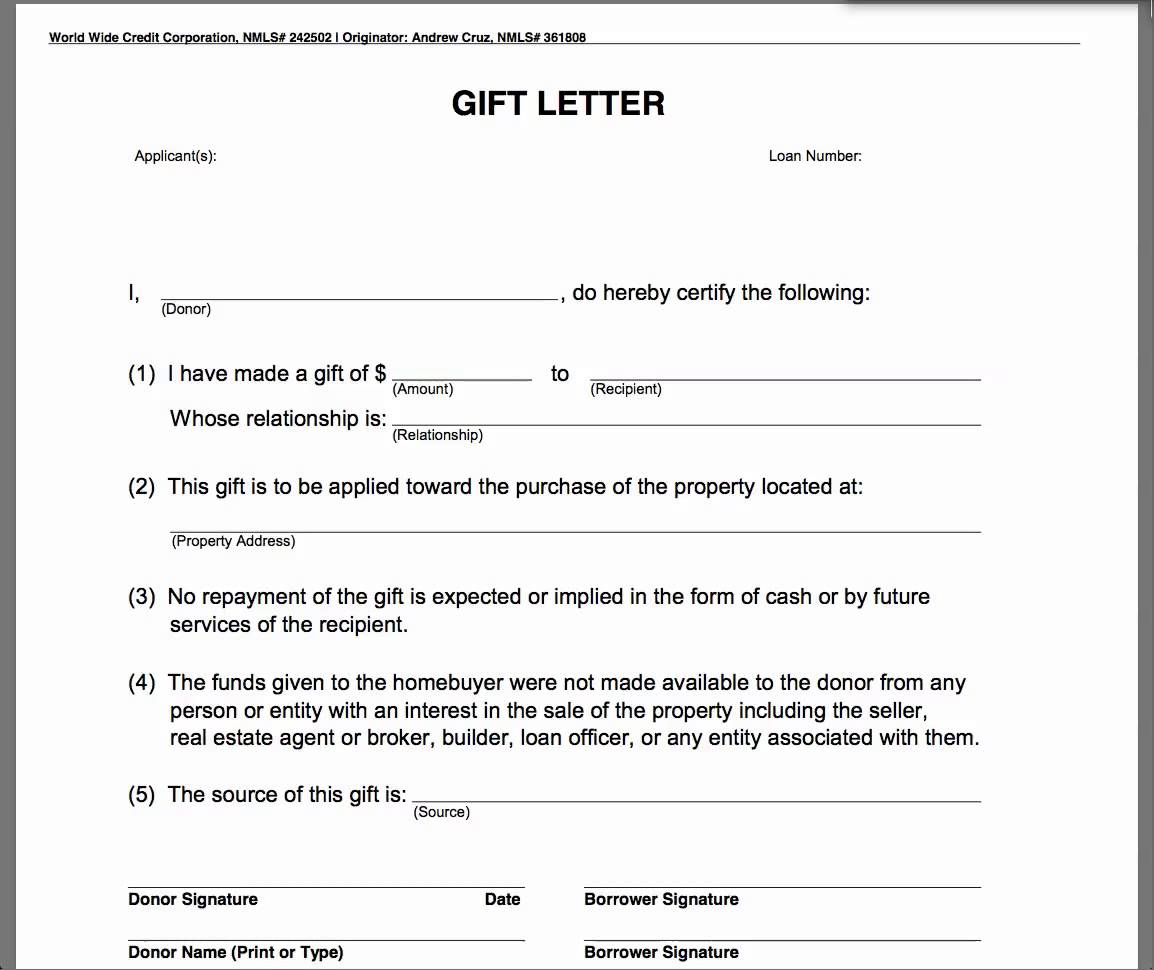 sample gift letter template