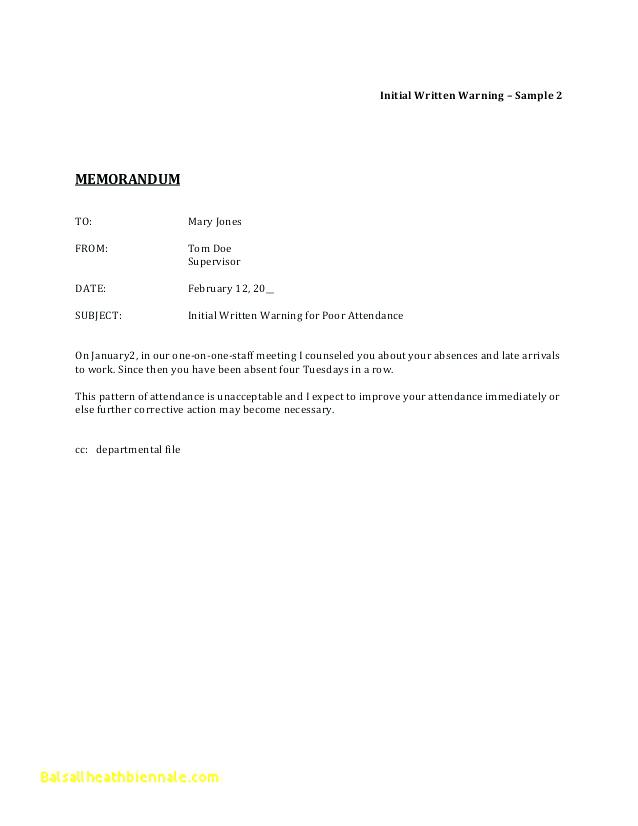 Sample Warning Letter To Employee For Tardiness New Verbal 