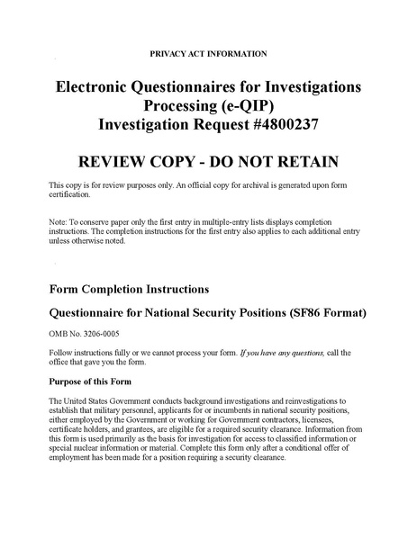 applicant electronic questionnaires for investigations processing 