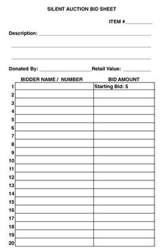 Downloadable Silent Auction Bid Sheets Create Your Own