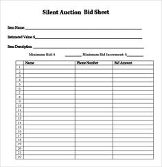 silent auction bid sheet free | silent auction bid sheets 