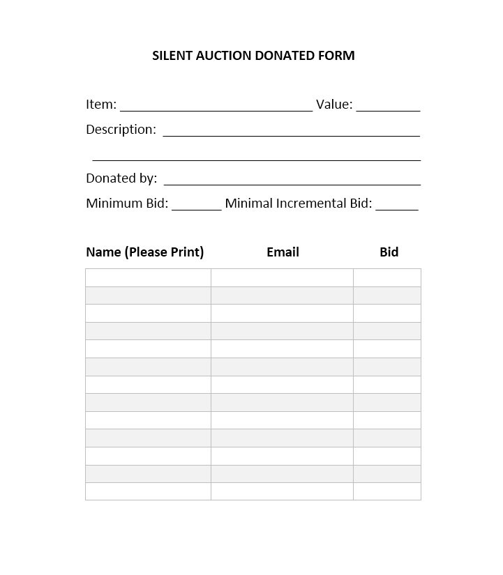 free printable silent auction template | Silent Auction Bid Sheet 