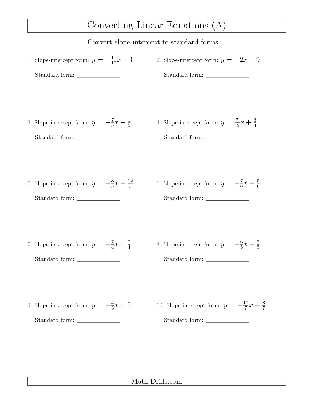 Pre Algebra Worksheets | Linear Functions Worksheets