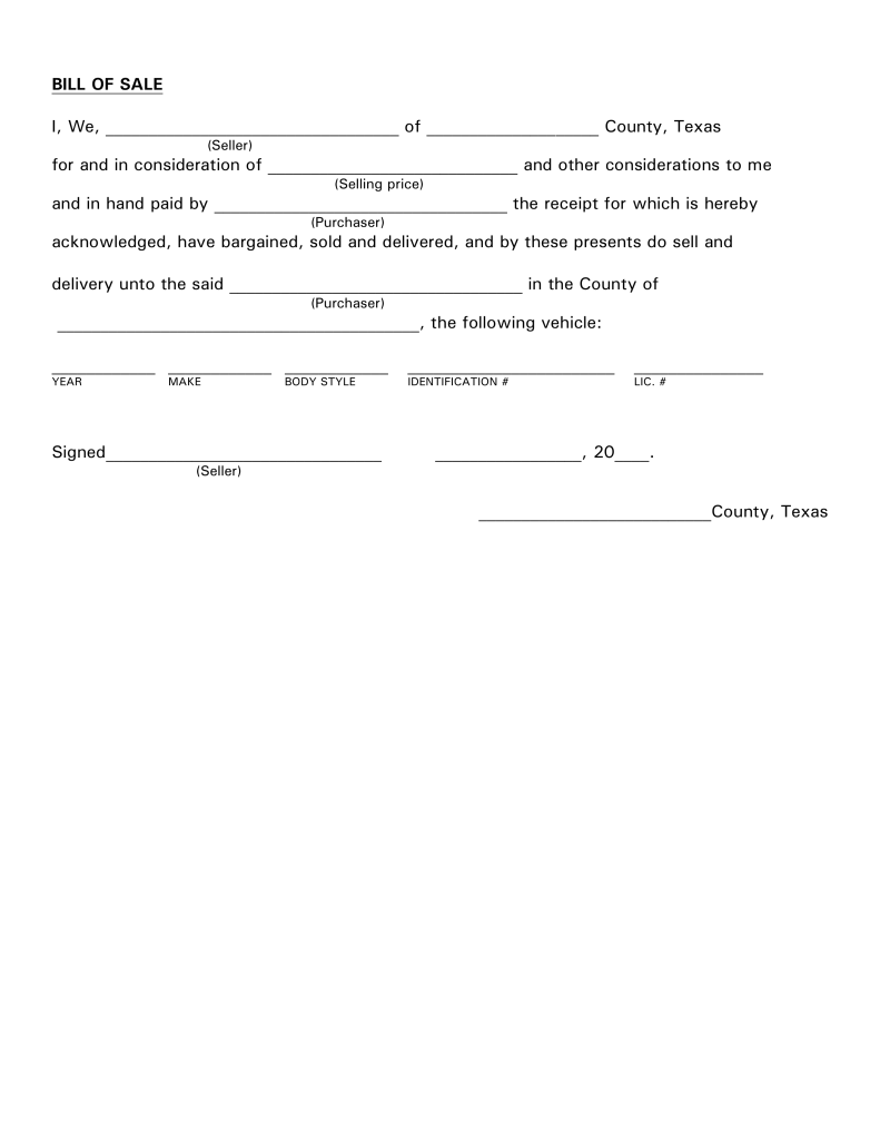 Free Texas Motor Vehicle Bill of Sale Form PDF | eForms – Free 