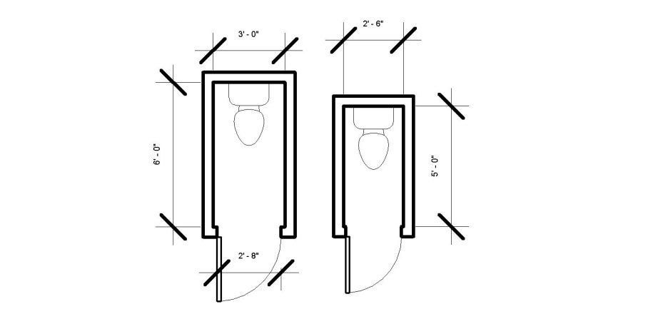 Toilet room dimensions: minimum 2' 6