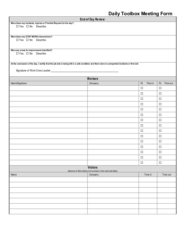 Toolbox Talk Template Word