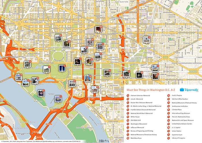 Download a Washington D.C. tourist map in PDF showing top sights 