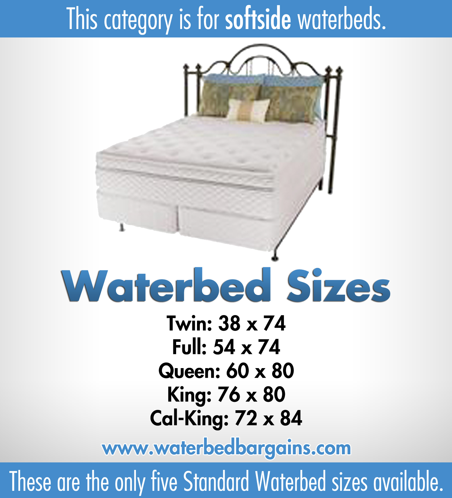 Softside waterbed | Waterbed with memory foam layer | Sizes: Super 