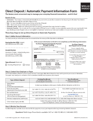 Free Wells Fargo Direct Deposit Authorization Form PDF