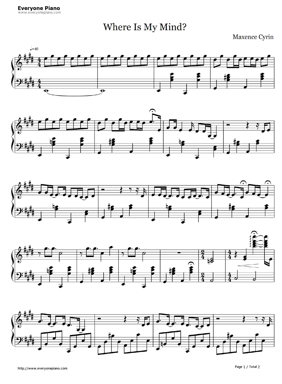 Where Is My Mind Piano Sheet Music | amulette