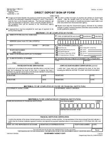Standard Form 1199A, Direct Deposit Sign up Form Social Security