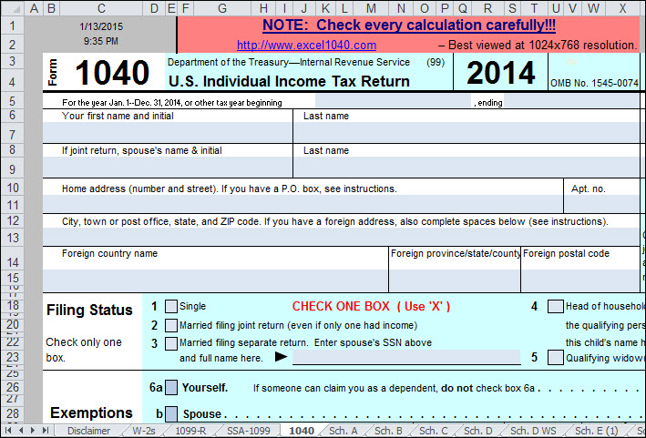 Use Excel to File Your 2014 Form 1040 and Related Schedules 