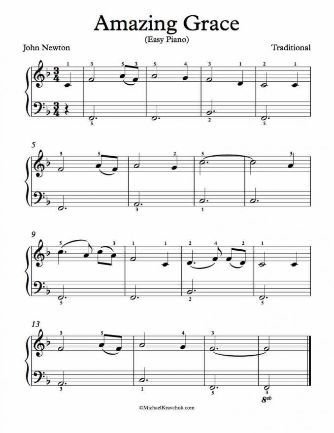 Free Piano Arrangement Sheet Music – Amazing Grace – Michael Kravchuk