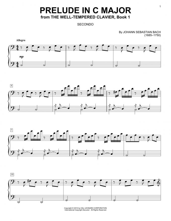 Prelude In C Major sheet music by J.S. Bach (Piano Duet – 77133)