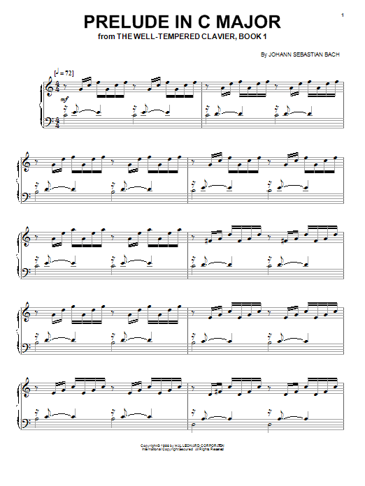 Prelude In C Major piano sheet music by Johann Sebastian Bach 