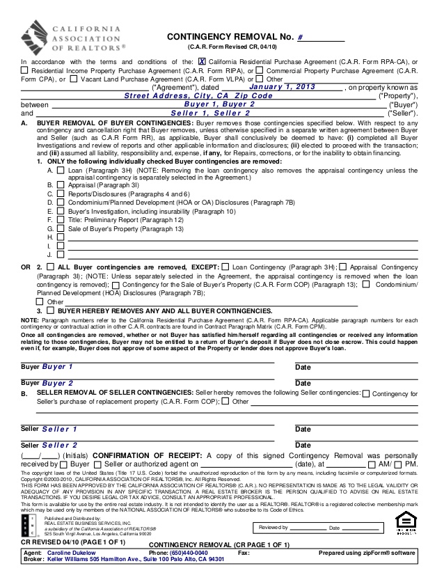 Cr 1 contingency removal #1 410