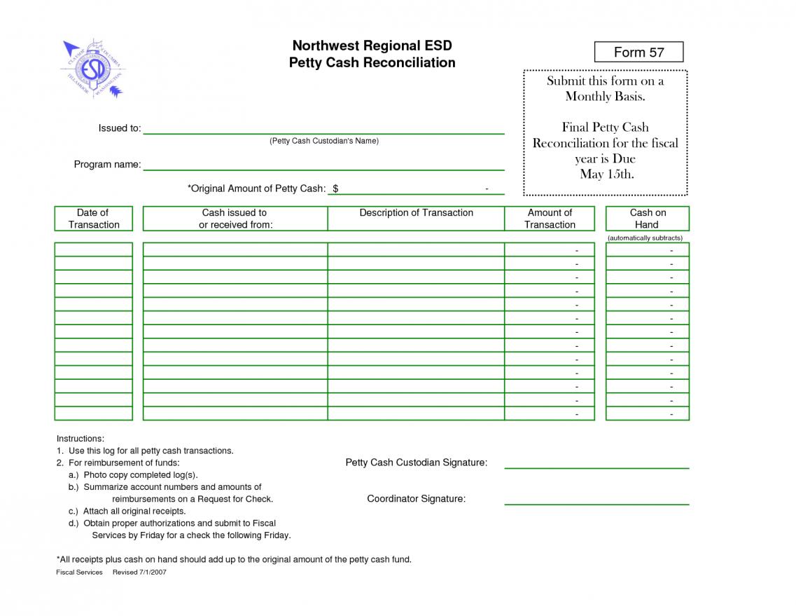Petty Cash Reconciliation Form Template | Accounting petty cash 