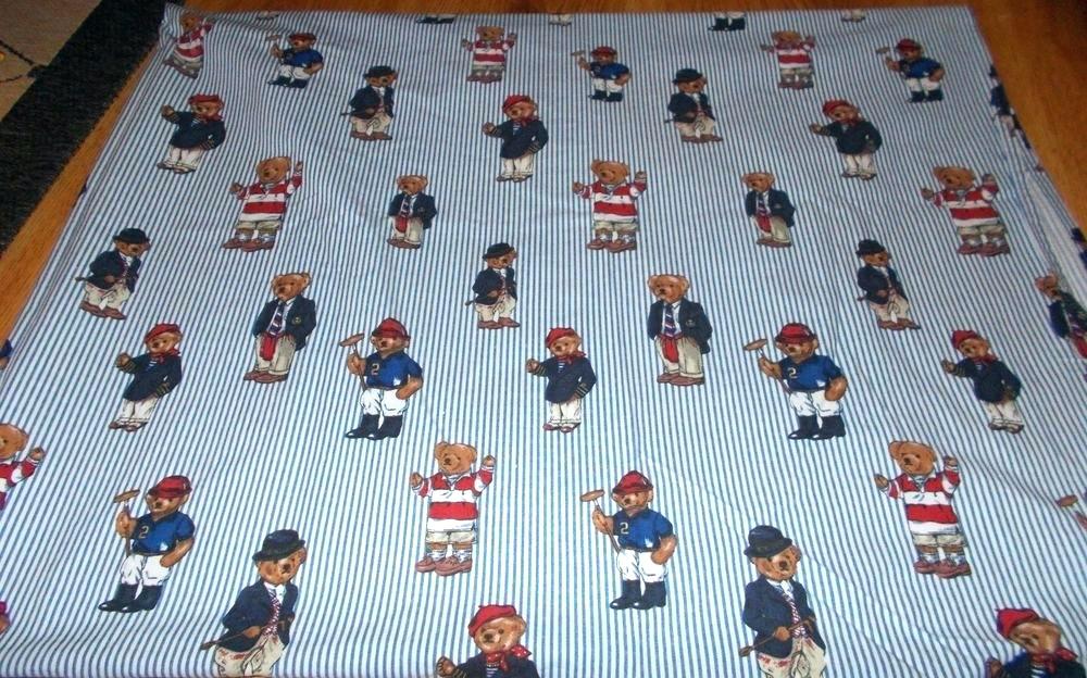 Twin Flat Sheet Polo Sheets Teddy Bear Blue White Stripe Only 