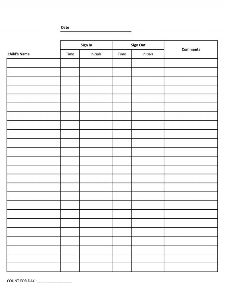 Child Care Sign In Sheets | amulette