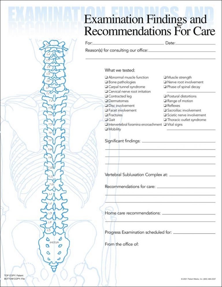 Chiropractic Physical Exam Form Amulette 5916
