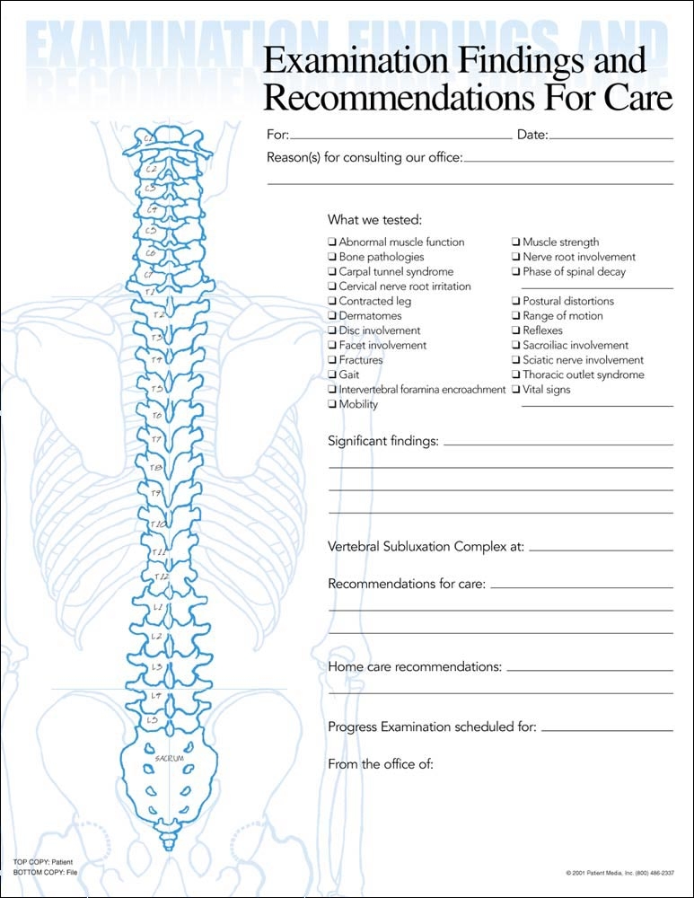 Chiropractic Exam Forms, Patient Media Chiropractic Exam Forms