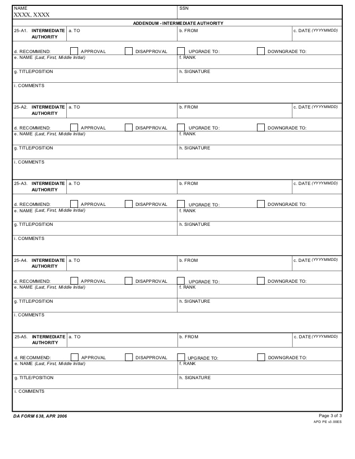 Sample Award Recommendation DA Form 638