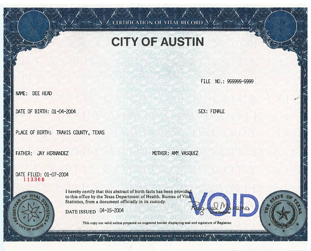 certified copy birth certificate texas