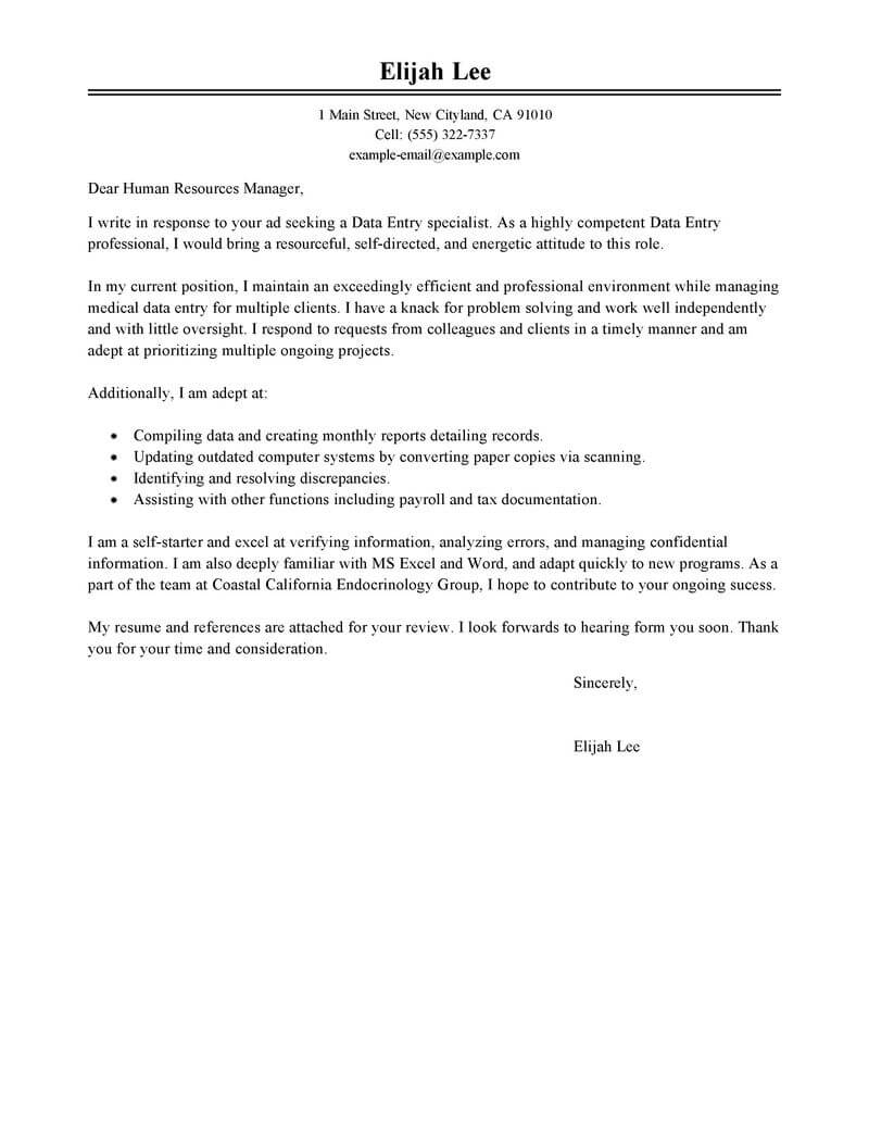 Best Data Entry Cover Letter Examples | LiveCareer