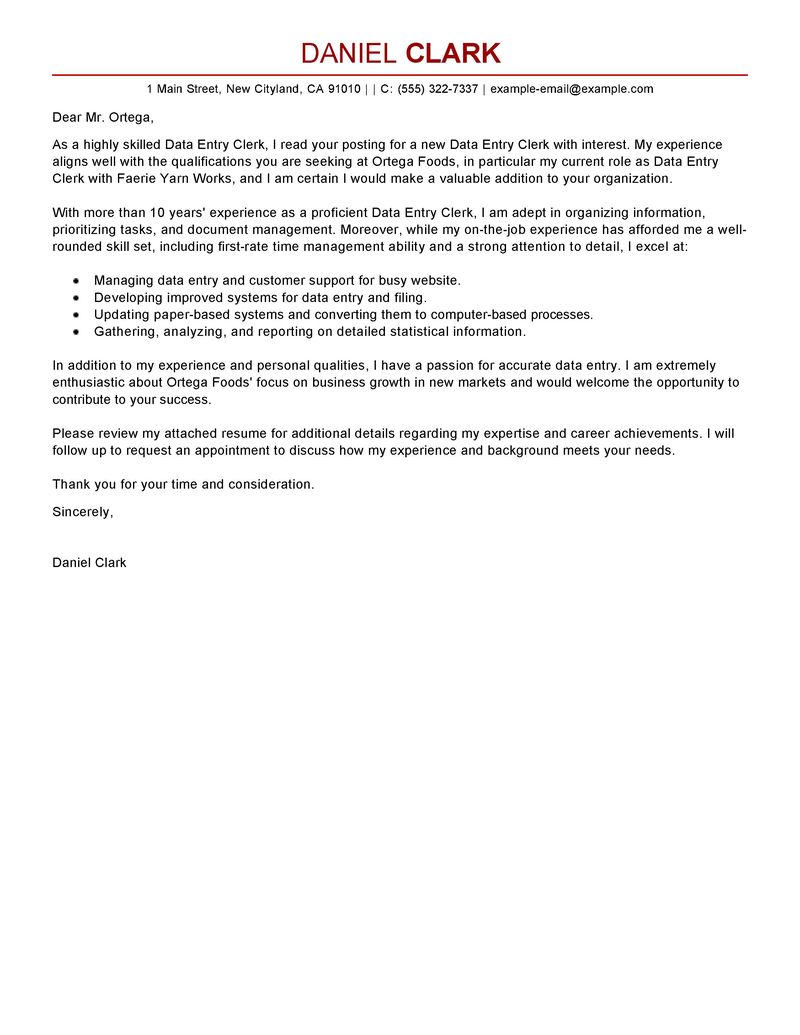 Leading Professional Data Entry Clerk Cover Letter Examples 