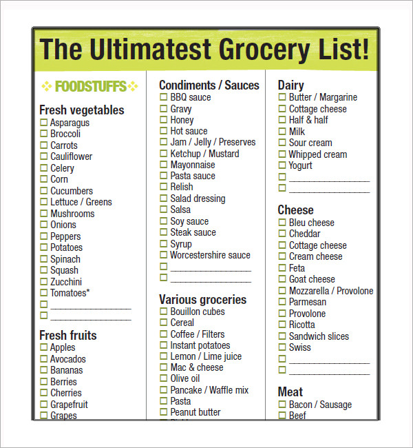 example grocery list Akba.katadhin.co