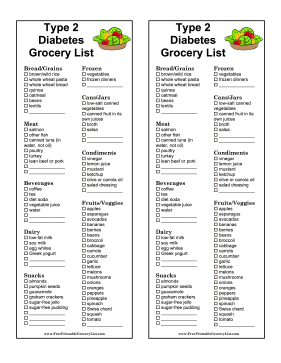Printable Type 2 Diabetes Grocery List