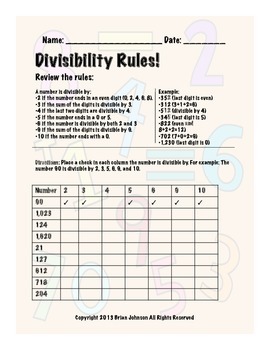 Divisibility Rules! Worksheets to Teach Rules of Divisibility | TpT