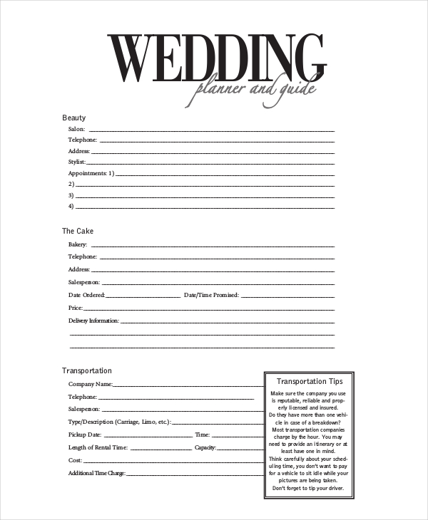 Wedding Planner Form